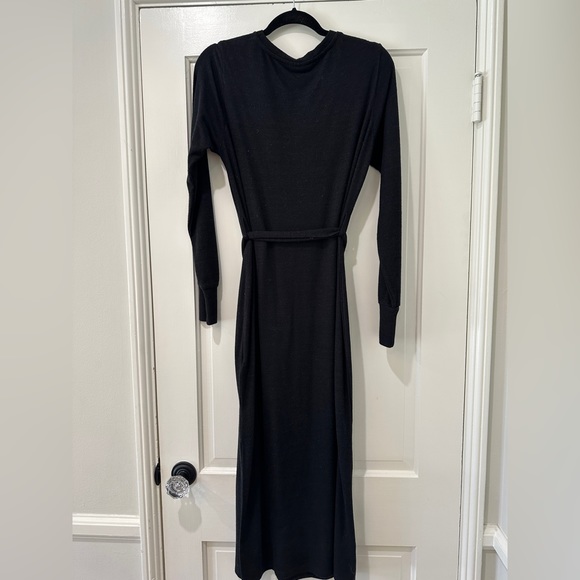 Topshop black long sleeve crewneck tie belt slit maxi sweater dress nwt - Picture 10 of 11